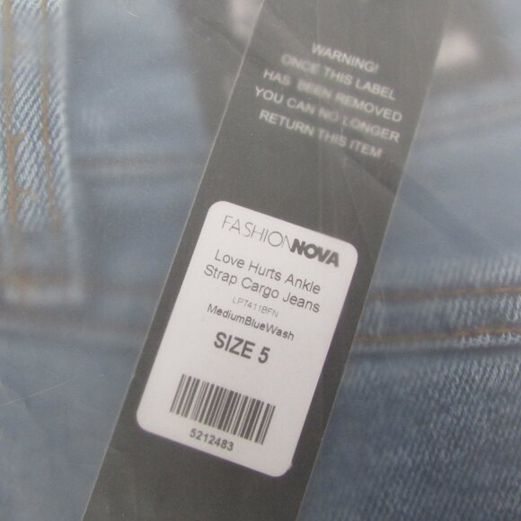 Love Hurts Ankle Strap Cargo Jeans || Medium Blue Wash - Picture 9 of 9